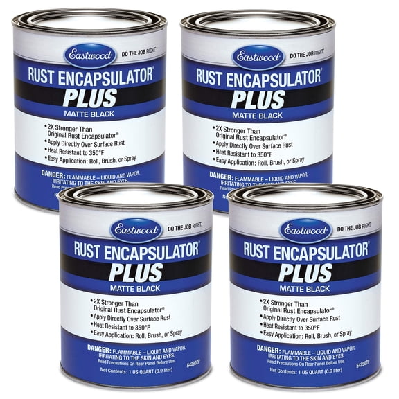 Eastwood Matte Black Rust Encapsulator Plus | Long Lasting Durable Finish 1 Coat Maximum Rust Protection | Heat Resistance up to 350 degrees Fahrenheit | Matte Black Quart | 4 Pack