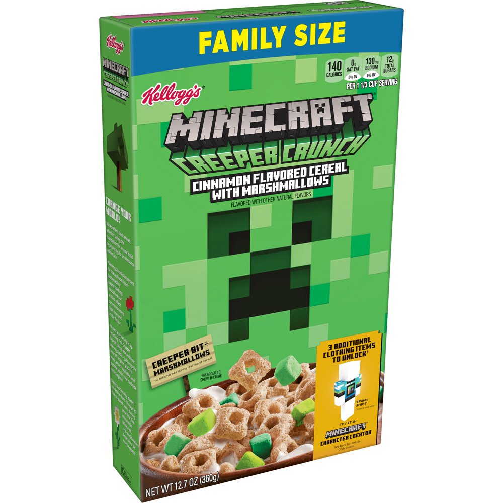 Kellogg's Minecraft Creeper Crunch Breakfast Cereal, Cinnamon with
