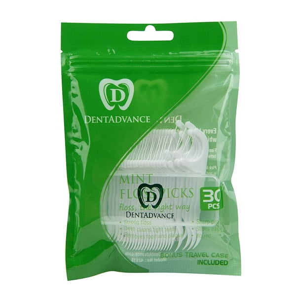 DentAdvance Premium Angled Mint Dental Floss Picks, 30 count, Includes