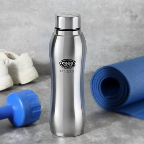 Cello Aqua Pro Stainless Steel Water Bottle 1000 ml, Silver | ISI Certified, Single Walled | Leakproof, Rust Proof