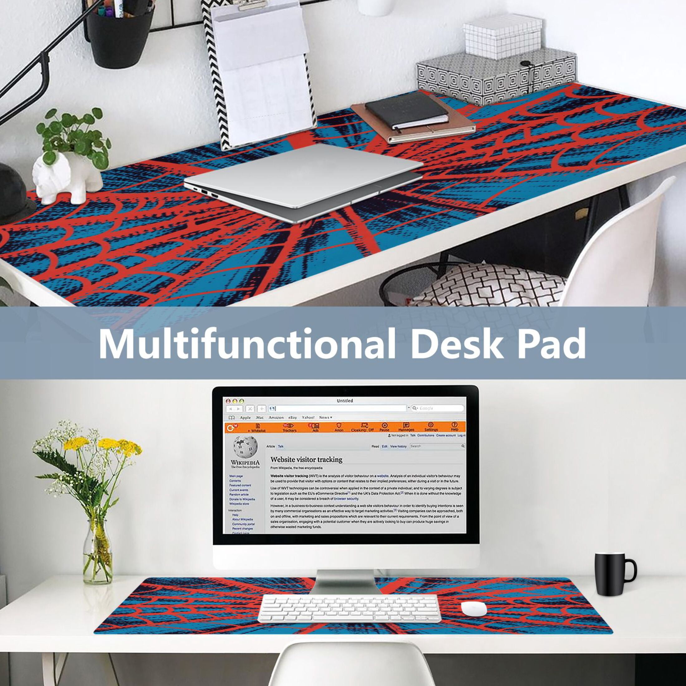Wobogo Red Spiderweb Gaming Mouse Pad Non-slip Leather Desk Mat Water Resist Keyboard Pad for Gamer Office 23.6×47.2in