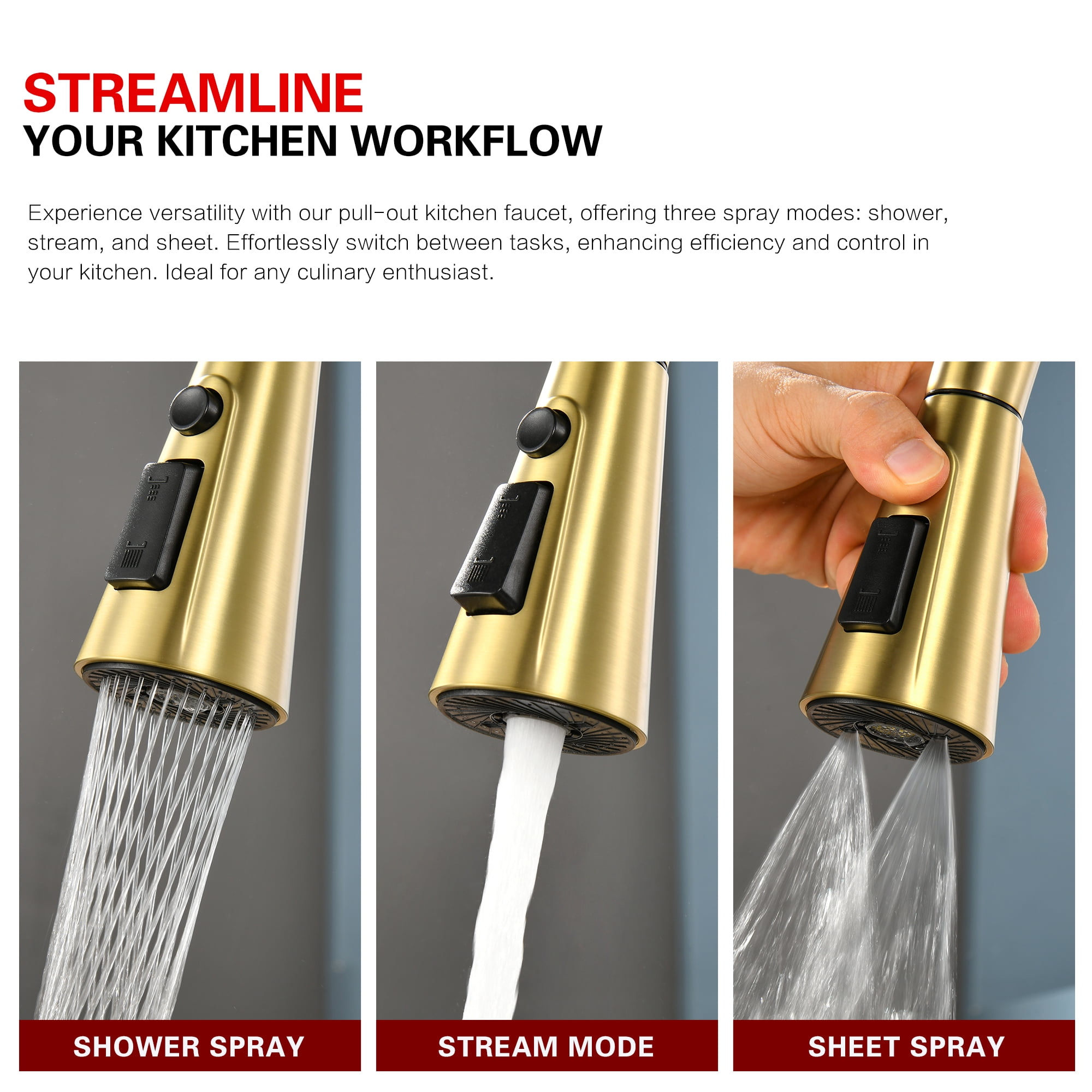 sumerain Brushed Gold Touchless Kitchen Sink Faucet with Pull Down Sprayer,Hands Free Motion Sensor Kitchen Sink Faucet