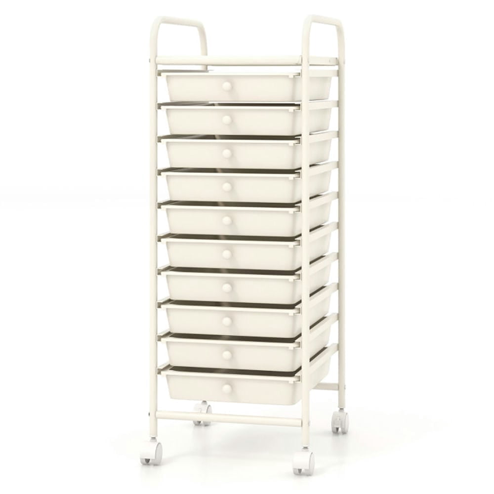 Barara King Storage Cart, Organization Storage Cart,10 Drawer Rolling Storage Cart Organizer with 4 Universal Casters-White