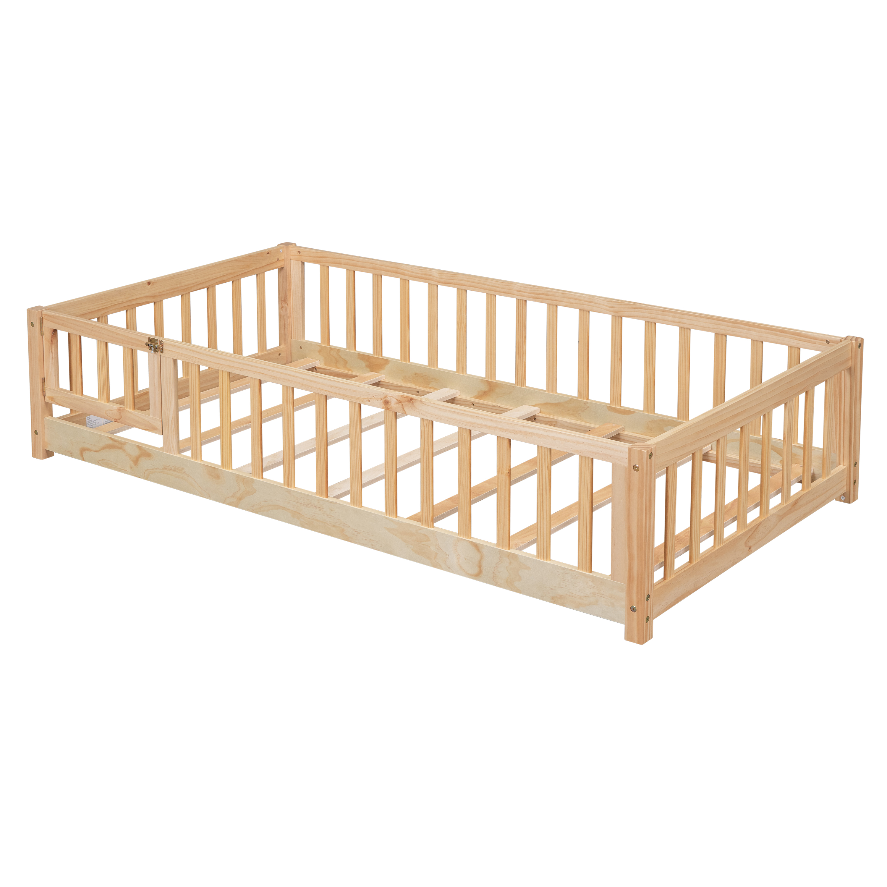 Miniyam Twin Size Toddler Floor Bed with Safety Guardrails, Natural