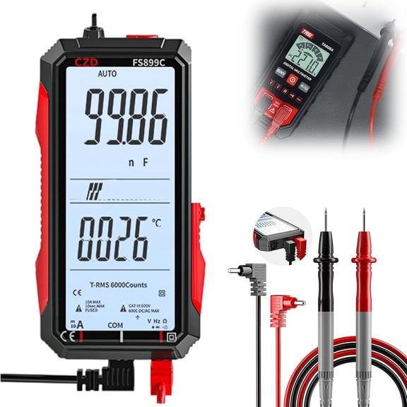 FS899L Smart Multimeter, Upgraded USB Rechargeable Digital Multimeter – 6000 Counts, Large Color Screen & Backlight, Digital Tester Multimeters for Home and Industrial Electrical Issues (FS899C)