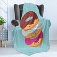 thumbnail image 4 of Anime Soft Flannel Fleece Throw Blanket, Kawaii Cartoon Style Colorful Donuts Funny and Faces on Blue Background, Cozy Plush for Indoor and Outdoor Use, 70" x 90", Multicolor, by Ambesonne, 4 of 5