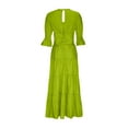 thumbnail image 6 of Clearance Women's 3/4 Sleeve Dress Puff Sleeve V Neck Empire Waist Pleated Patchwork Layered Flowy Maxi Dress Solid Elegant Dresses(S,Green), 6 of 6