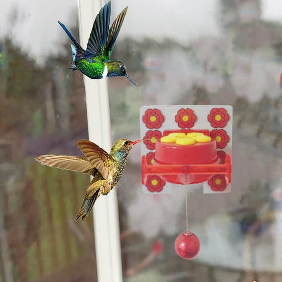 Multifunctional Feeder Outdoor Window Bird Feeder Hummingbird Station Glass Mount Suction Cup Easy View Apartment Balcony Decor Wild Bird Attractor(Red)