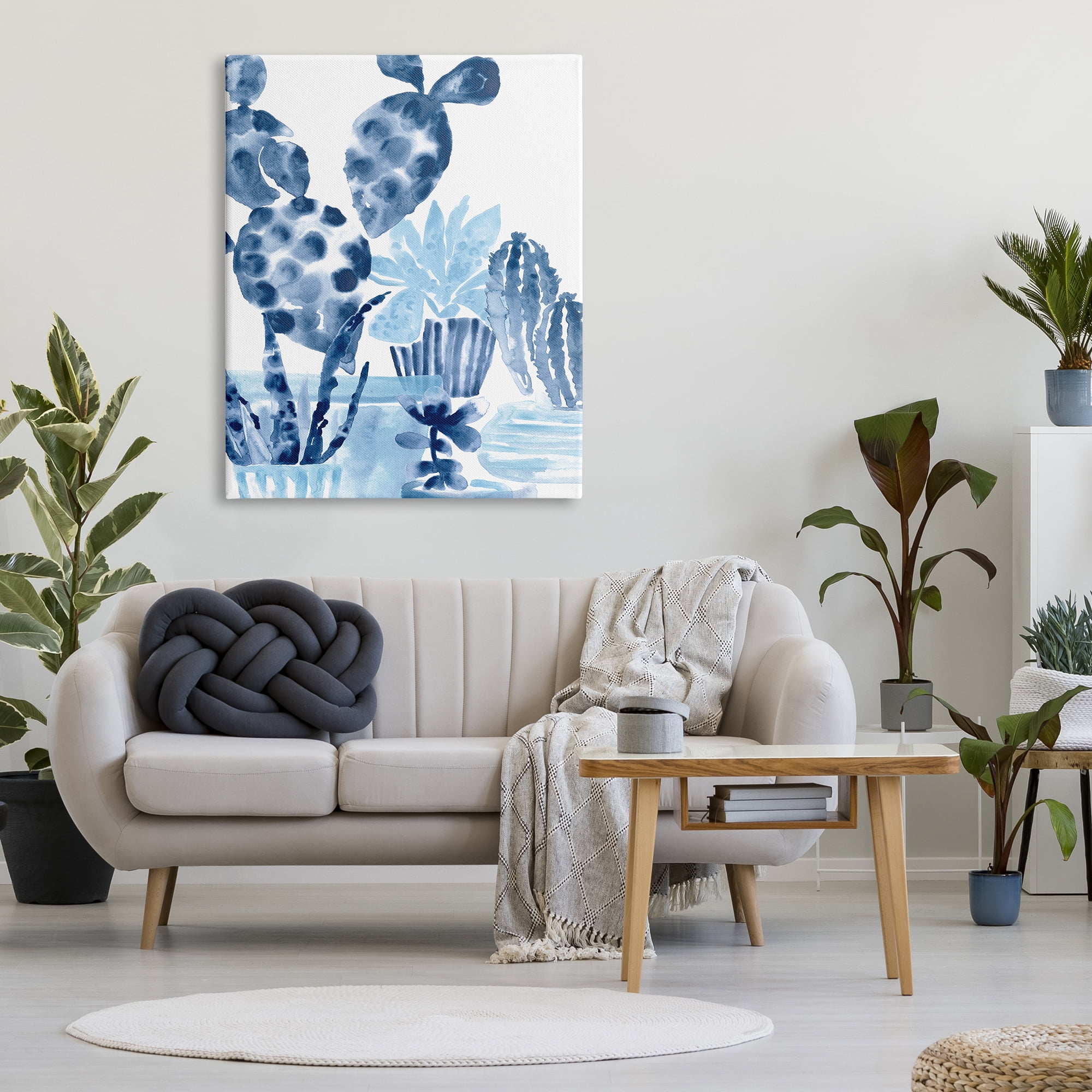 Stupell Industries Bold Blue Planted Cacti Indoor Plant Watercolor Painting, 36 x 48, Design by June Erica Vess