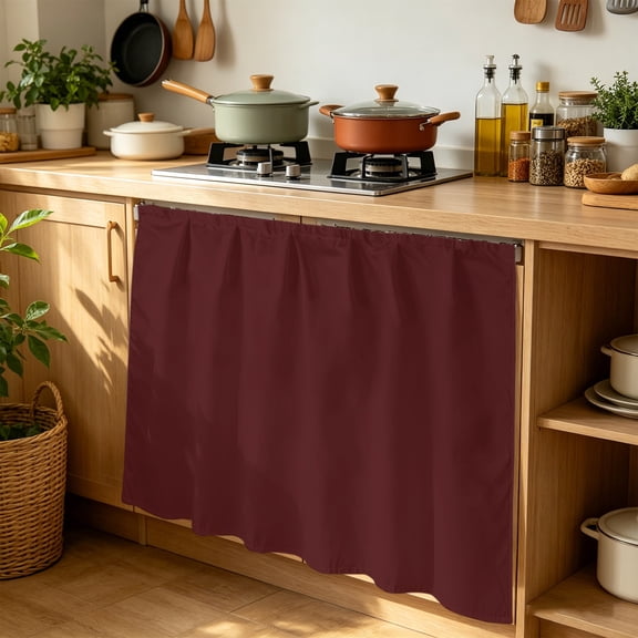 Deep Brown Cabinet Curtains 35" W x 35" L, Brown Solid Color Background Autumnal Minimalist Under-Desk Privacy Dust Proof Drape Dishwasher Curtain Sink Skirt for Kitchen Closet Bathroom Laundry