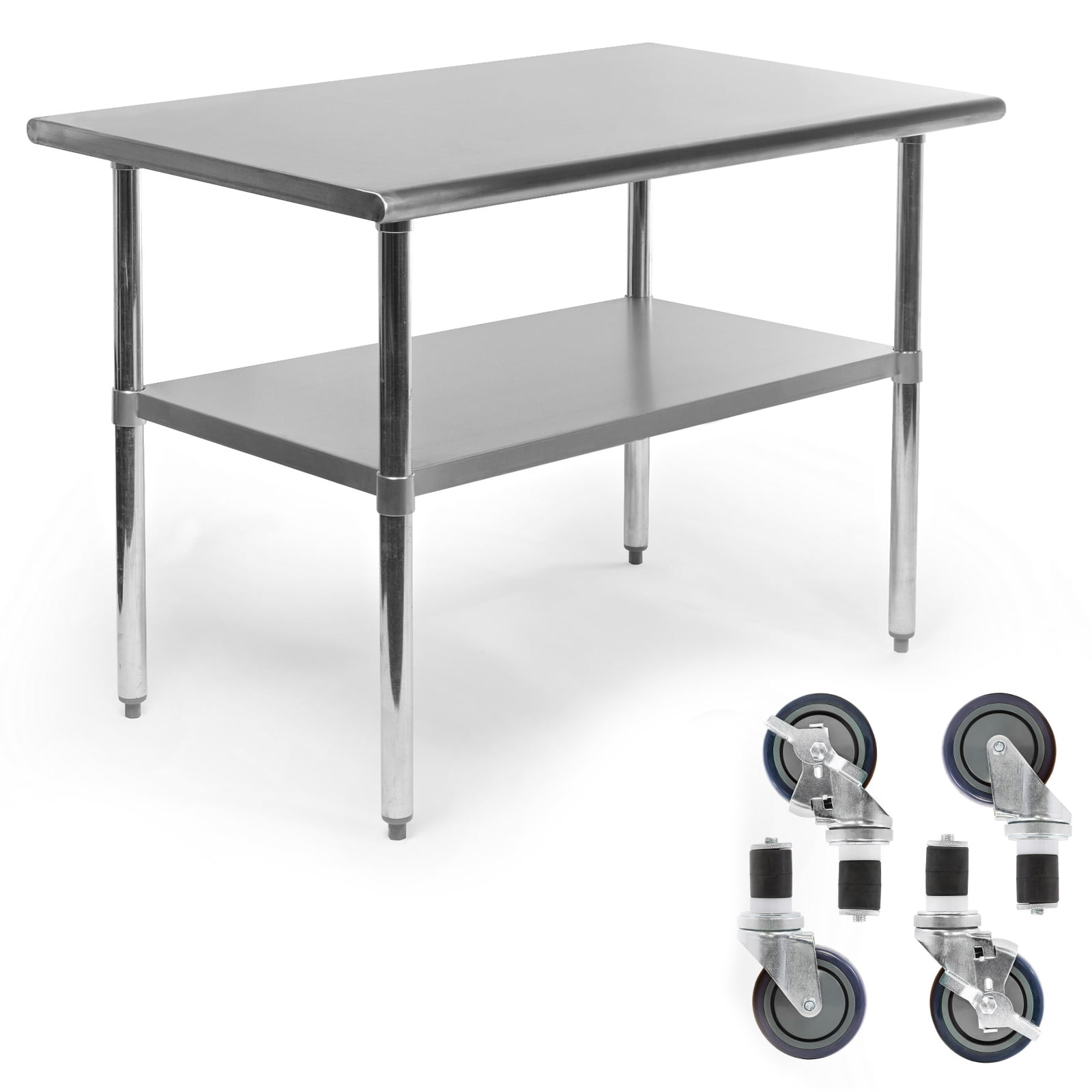 GRIDMANN NSF Stainless Steel Commercial Kitchen Prep & Work Table w/ 4 Stainless Steel Table With Wheels