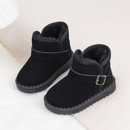 

Hipattires Kids Boys Shoes Fashion Fleece Boots Breathable Black Girls Winter Shoes Non Slip Thick Shoes