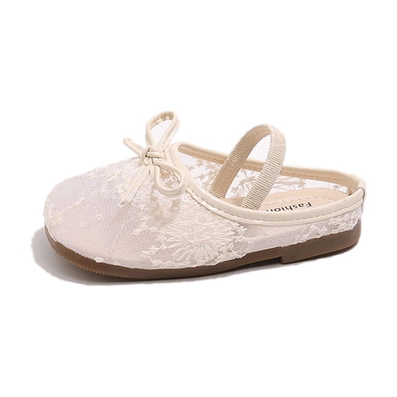 WZEIIOT Girls Summer Princess Slippers Lace Bowknot Slip On Closed Toe Casual Backless Shoes