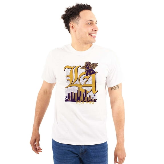 Los Angeles LA City of Angels Skyline Men's Graphic T Shirt Tees Brisco Brands S