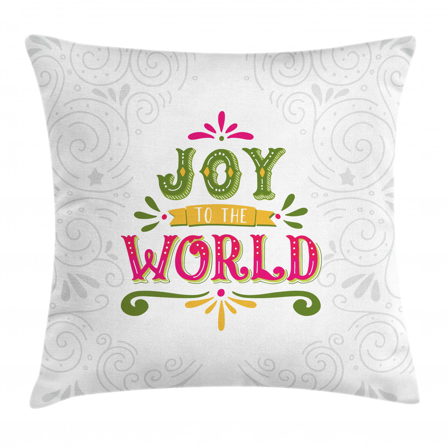 Joy Throw Pillow Cushion Cover, Joy to World Lettering with Geometrical