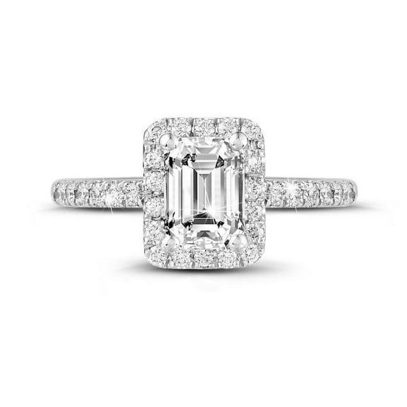 Silvago Jewelry Emerald Cut Moissanite Ring - 2.24 Ct Engagement Ring in 14K White Gold Plated - Anniversary Gift Jewelry - Eternity Ring for Women