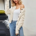 thumbnail image 6 of Women's Lightweight Button Down Cardigan Sweaters Ndbuld Women's Fashion Solid Color Long Sleeve Cardigan Knit Loose Button Coat Beige XL, 6 of 7