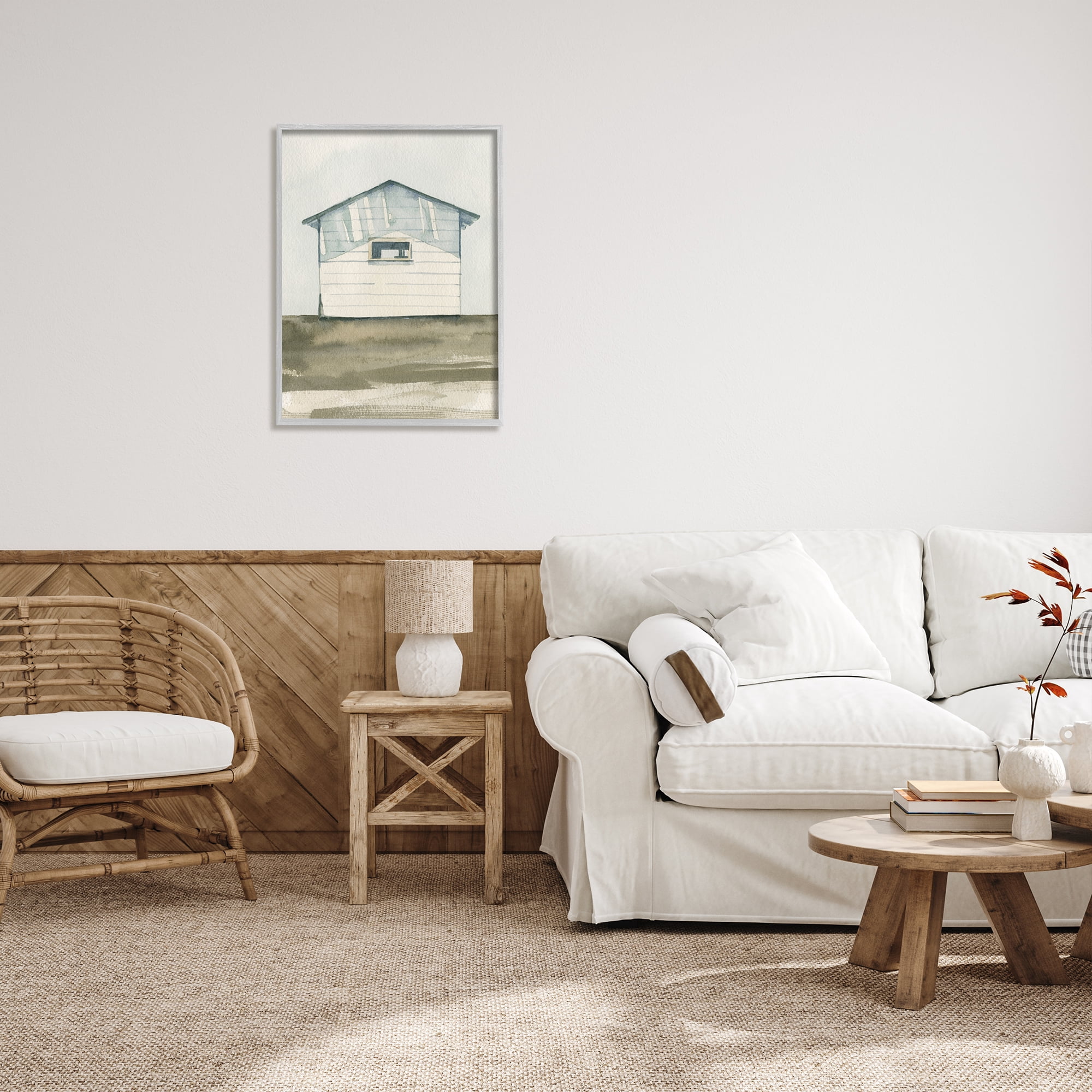Stupell Quiet Cabin Rural Watercolor Landscape Painting Gray Framed Art Print Wall Art