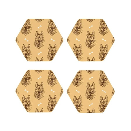 

Coasters Set of 4 - German Shepherd Dog Bitterness Drink Coasters for Tabletop Protection Leather Coasters for Living Room Decor and Housewarming Gift Hexagon