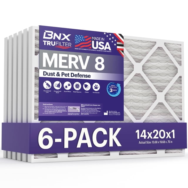 Filtro de aire BNX TruFilter 14x20x1 MERV 8 para aire acondicionado
