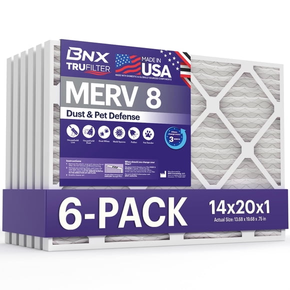 Filtro de aire BNX TruFilter 14x20x1 MERV 8 para aire acondicionado