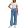 thumbnail image 2 of Women Wide Leg Jeans High Waisted Casual Y2K Straight Leg Jeans Striped Denim Pants S Blue, 2 of 6
