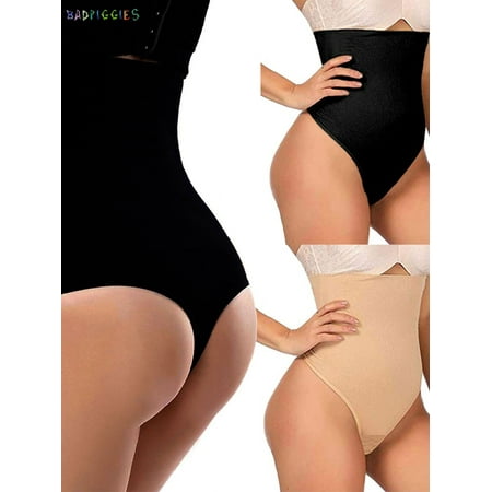 

BadPiggies Womens Thong Shapewear High Waist Cincher Body Shaper Tummy Control Panty Briefs Slimmer Girdle (M/L Black)