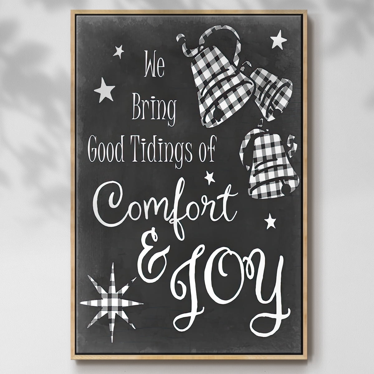 Comfort and Joy - Framed Gallery Wrapped Holiday Canvas - 27 x 41 - Natural Wood Frame