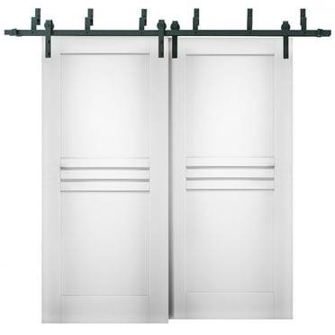 Sliding Closet Barn Bypass Doors 72 x 80 inches / Mela 7444 White Silk / Modern 6.6ft Rails Hardware Set / Wood Solid Bedroom Wardrobe Doors