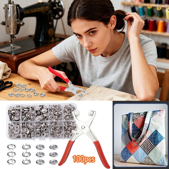 100 Sets Metal Snaps Buttons with Fastener Pliers Press Tool Kit Perfect for DIY Crafts Clothes Hats and Sewing, Snap Button Fasteners Kit for Clothing Sewing (9.5mm / 400 PCS)