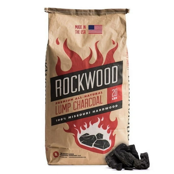 Rockwood Natural Lump Charcoal – Premium Oak, Hickory & Cherry Hardwood – Made in USA – 20lbs (1pk)