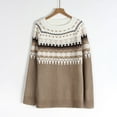 thumbnail image 4 of Fair Isle Sweater for Women Crew Neck Stripe Sweater Loose Comfortable Fall Winter Business Casual Outfits Pullover Knit Tops Khaki S, 4 of 5