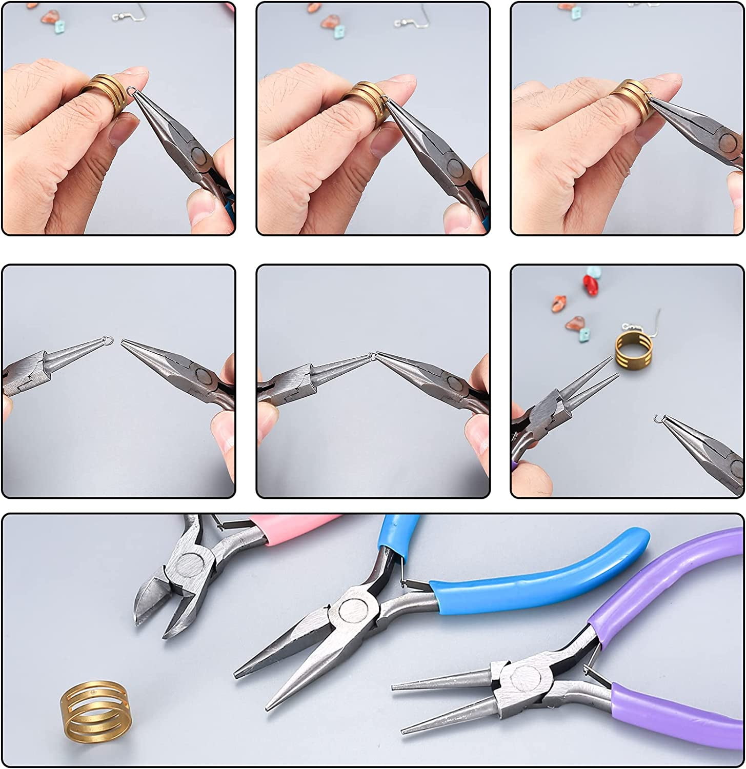 Odomy 3pcs Mini Pliers, Jewelry Pliers Set, Diagonal Pliers & Needle-Nose Pliers & Round Nose Pliers, Jewelry Repair Tool, Pliers Set for Hobby DIY