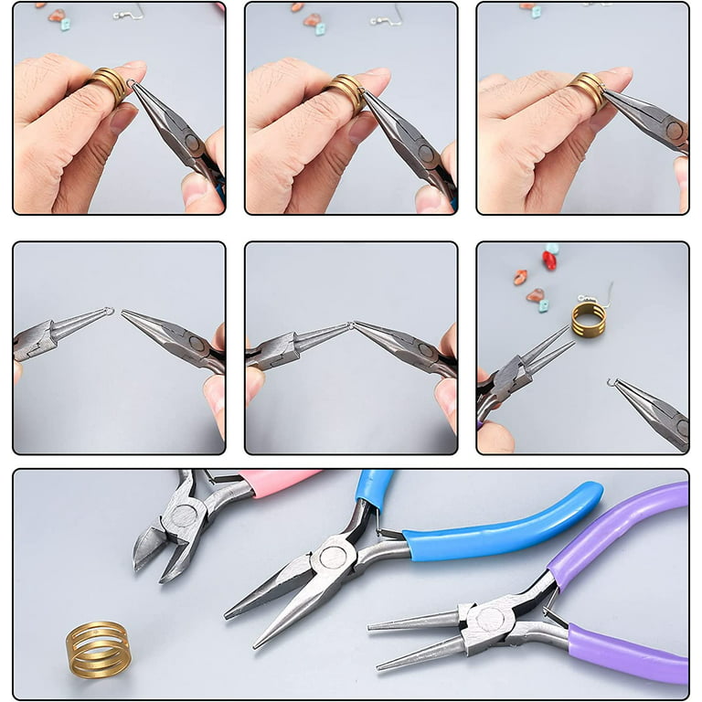 3 Pcs Jewelry Pliers Set, Jewelry Making Tools Pliers Kit, Includes Needle Nose Pliers/Diagonal Pliers/Round Nose Pliers, Wire Cutters Pliers for