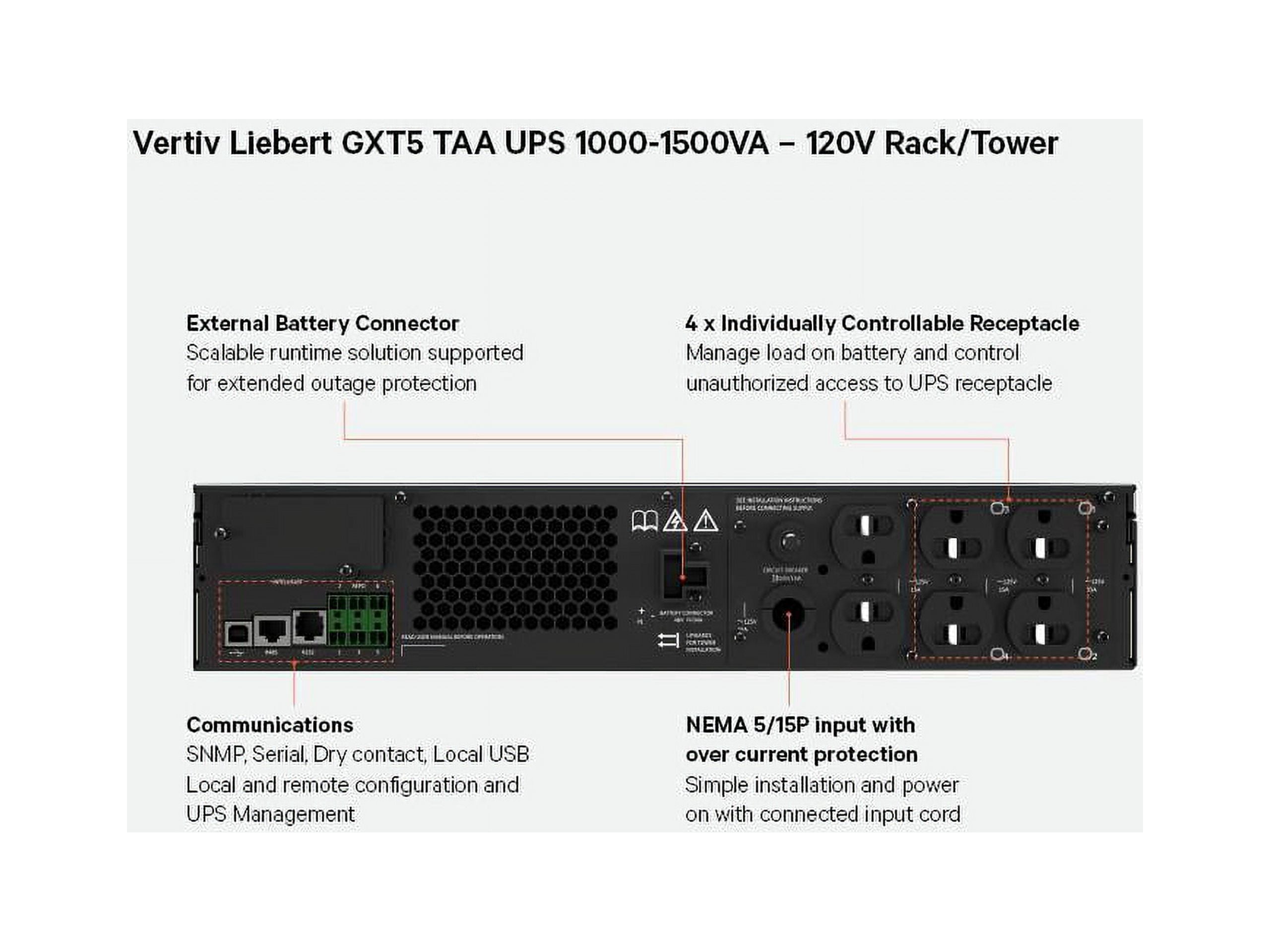 Vertiv Liebert GXT5-1000LVRT2UXLTAA UPS - 1000VA/1000W 120V Online 2U Rack/Tower UPS