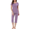 thumbnail image 2 of INSPIRE CHIC Women's Sleepwear Pajama Set Nightwear Round Neck Loungewear with Capri Pants L Purple, 2 of 5