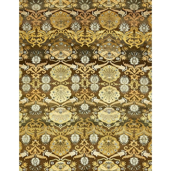 Ahgly Company Machine Washable Indoor Rectangle Abstract Chrome Gold Yellow Area Rugs, 4' x 6'