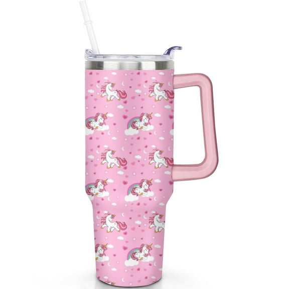 40oz Unicorn Tumbler with Handle and Spill Proof Lid Unicorn Theme 40 oz Tumbler Straw Double Insulated Travel Coffee Cup Unicorn Gifts Travel Tumbler Must Have