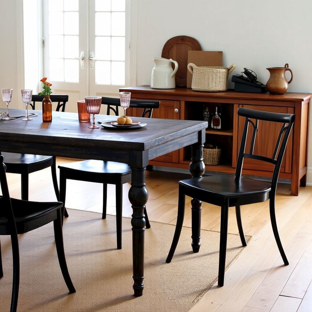 FurniFact Traditional Black Wooden Dining Table with Turned Legs for Kitchen Use