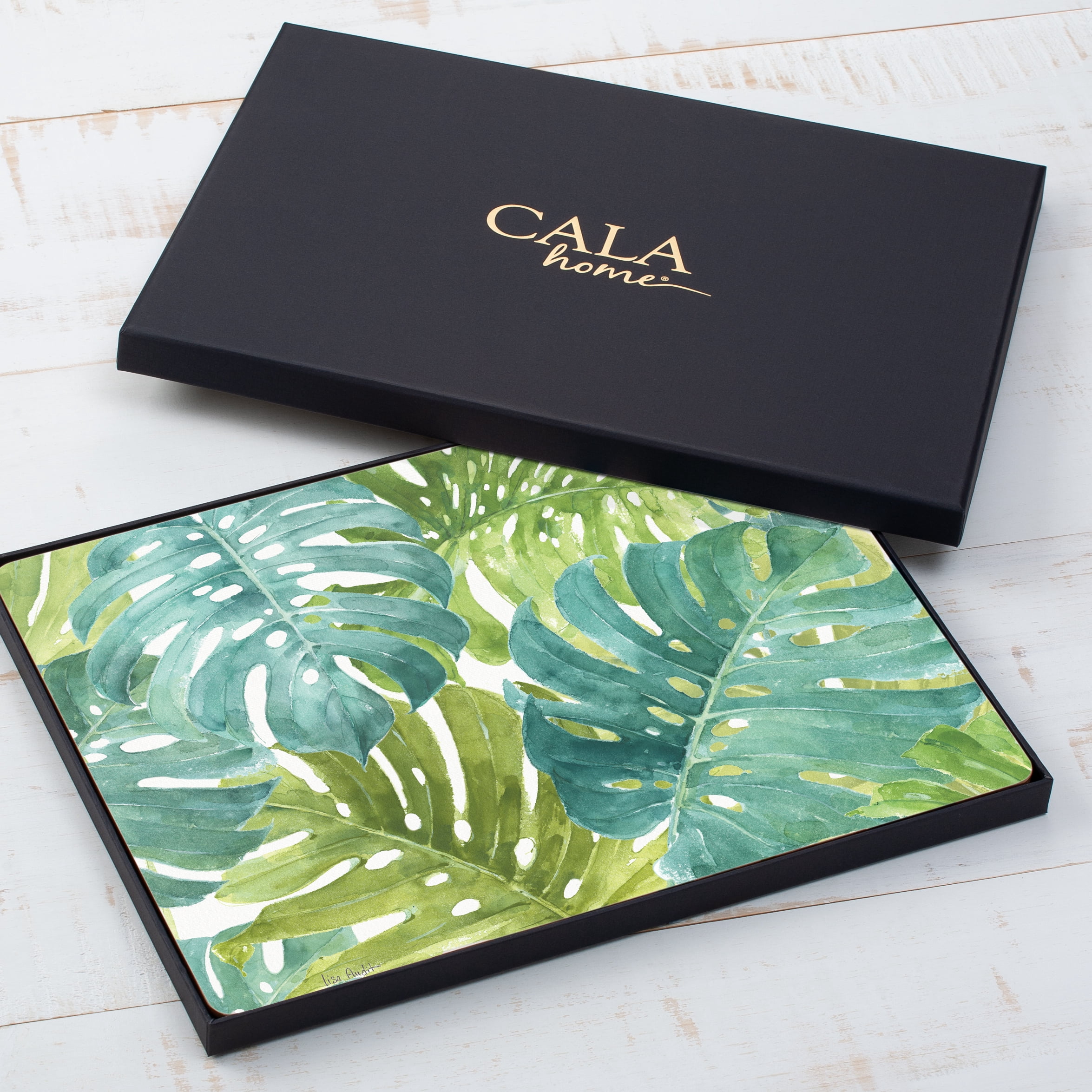 Cala Home "Tropical Green" Premium Decorative Hardboard Cork Back Tabletop Placemats 4 Pack