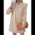thumbnail image 2 of Vestido de Mujer de Larga con Cuello Alto Holgado y Costuras con Volantes Albaricoque XL, 2 of 9