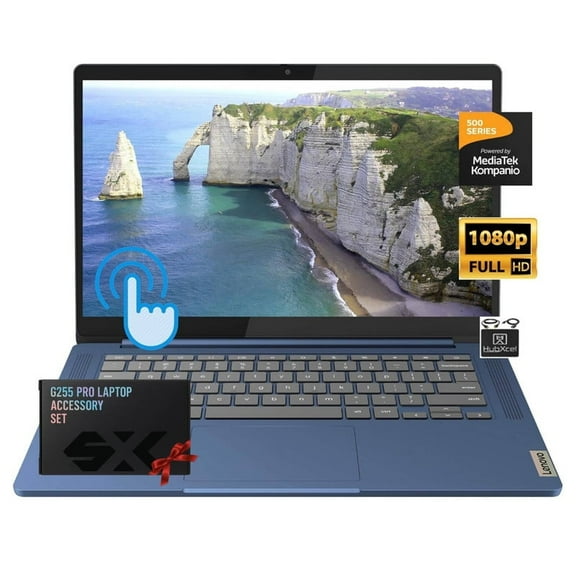 Lenovo Flagship Chromebook, 14'' FHD Slim Thin Light Laptop Computer, 8-Core MediaTek Kompanio 520 Processor, 4GB RAM, 128GB (64GB eMMC 64GB Card), WiFi 6,Chrome OS, Abyss Blue