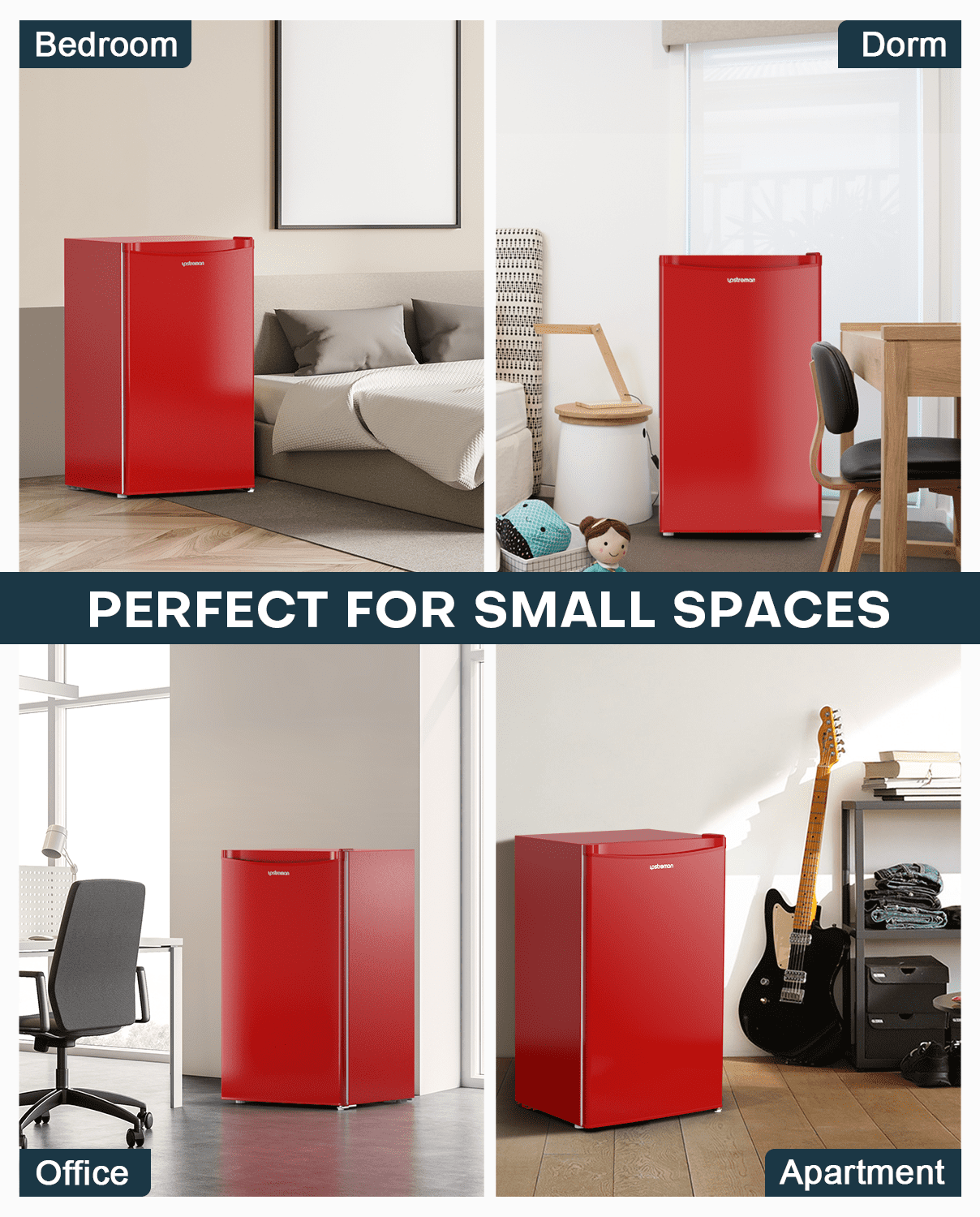 Upstreman Mini Fridge with Freezer, 3.2 Cu.Ft Small Refrigerator Single Door Compact Refrigerator for Dorm Office, Adjustable Thermostat, Low Noise, BR321 Red