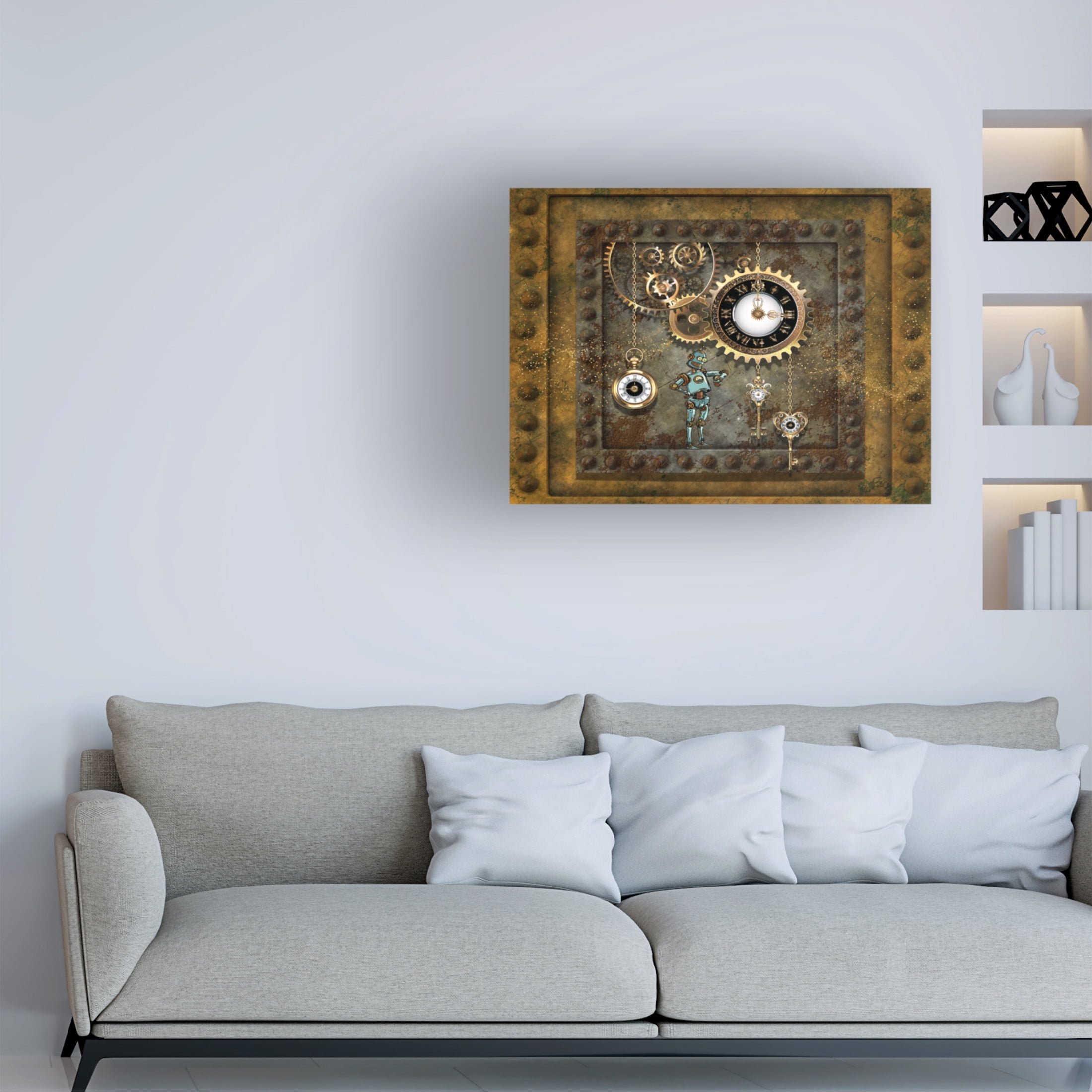 Canvas Wall Art - Tina Mitchell 'Steampunk Robot Clockworks' Wall Art for Living Room, Bedroom, or Office Décor by Trademark Fine Art - 19 x 19 Inches