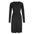 thumbnail image 4 of CEHVOM Mode Femme Aguichant Solide Printemps Automne Décontracté Col en V Manches Longues Robe Unie en Solde, 4 of 6