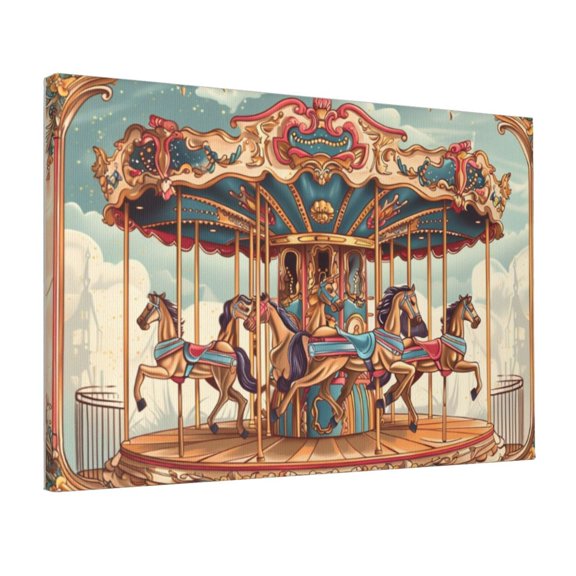 12x18 inch Merry Go Round Oil Paintings On Canvas,Home Room Decor Children'S Room Accessory,Bedroom,Lounge,Bathroom Wall Decor Art Prints,Retro Merry Go Round Canvas For Pictures,Home Decor