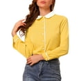 thumbnail image 5 of MODA NOVA Junior's Button Up Shirt Long Sleeve Buttons Cuff Top Blouse Yellow XXL, 5 of 6