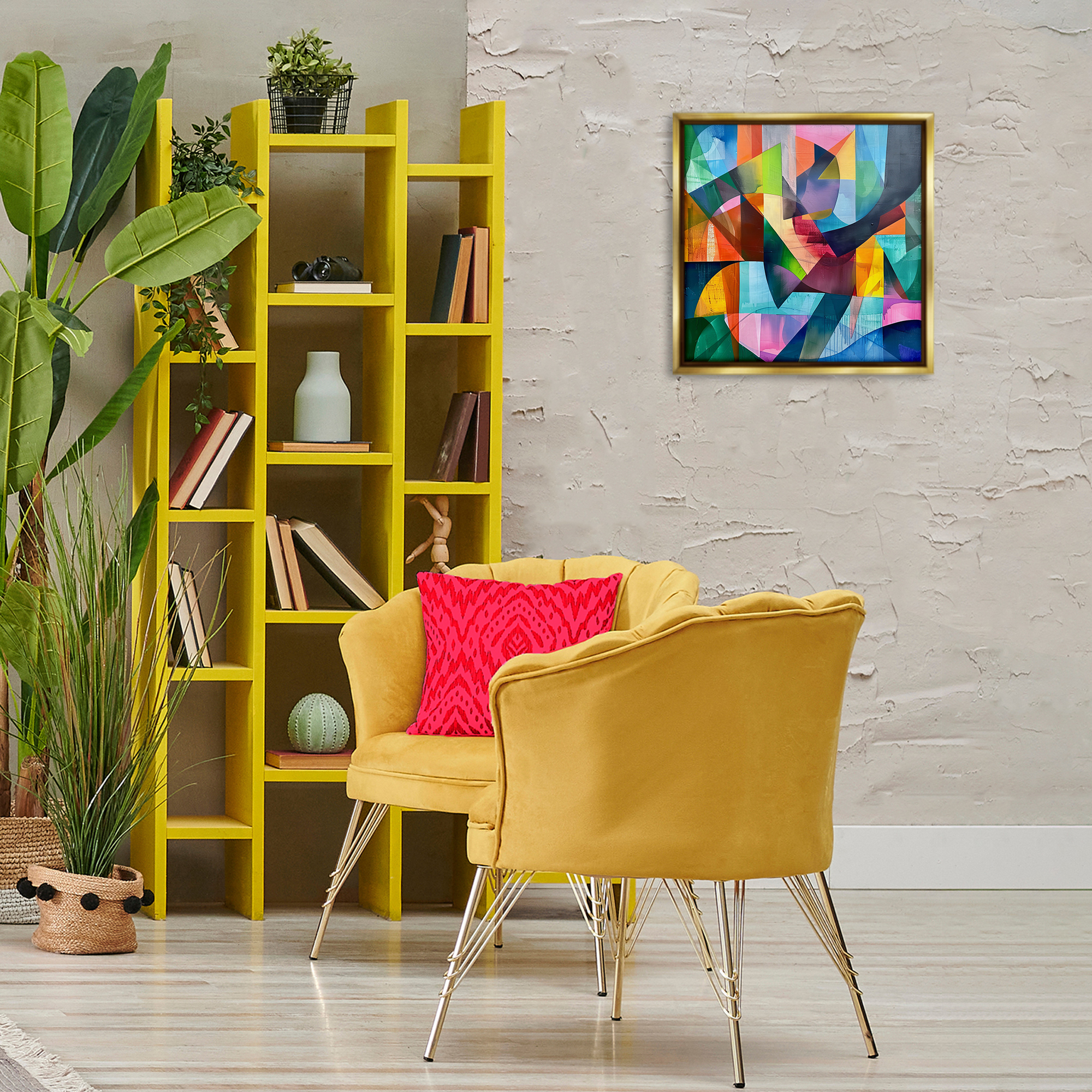 Stupell Industries Layered Luminous Shapes Abstract Painting Gold Floater Framed Canvas Art Print Wall Art, 18 x 18