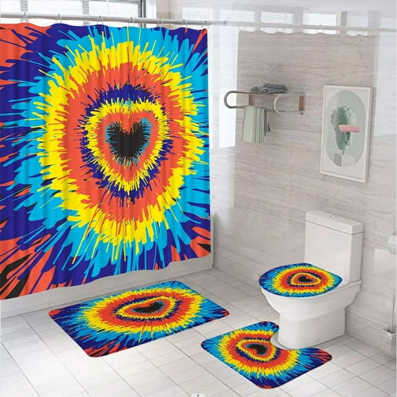 Psychedelic Tie Dye Shower Curtains Set with Rug Lid Toilet Cover Bath Mat Swirl Boho Hippie Watercolor Bathroom Curtain
