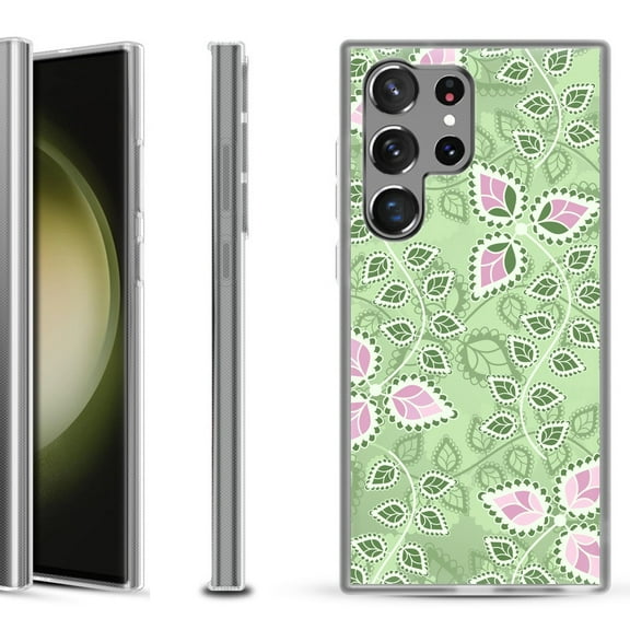 Shockproof Gel Phone Case for Samsung Galaxy S23 Ultra 5G, by OneToughShield ® - Leaf Pink Green